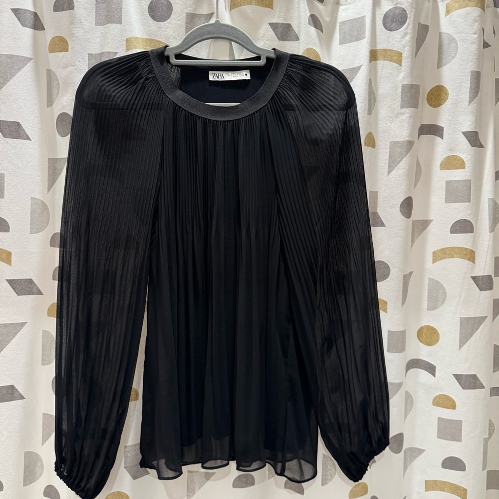 Zara Elegant Black Pleated Blouse